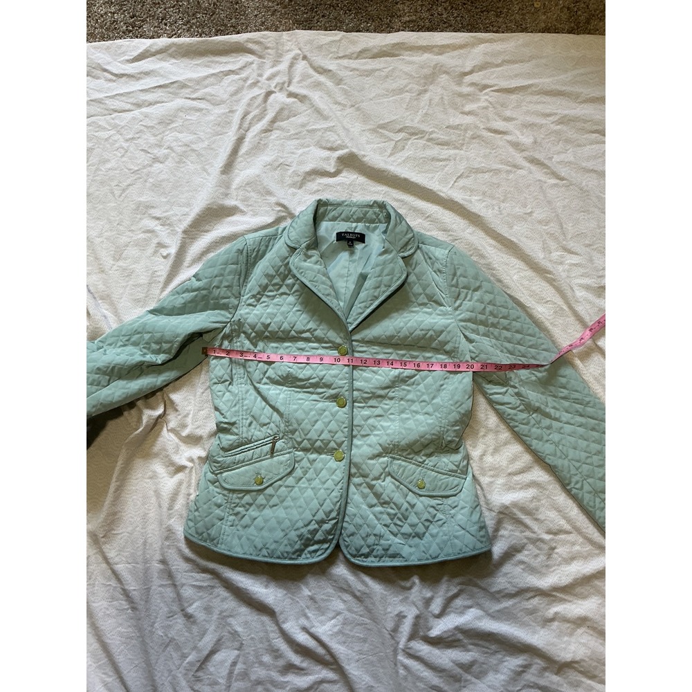 Talbots Mint Green Quilted Blazer Jacket Womens Size 12 Diamond Quilt Button Up - Picture 5 of 6